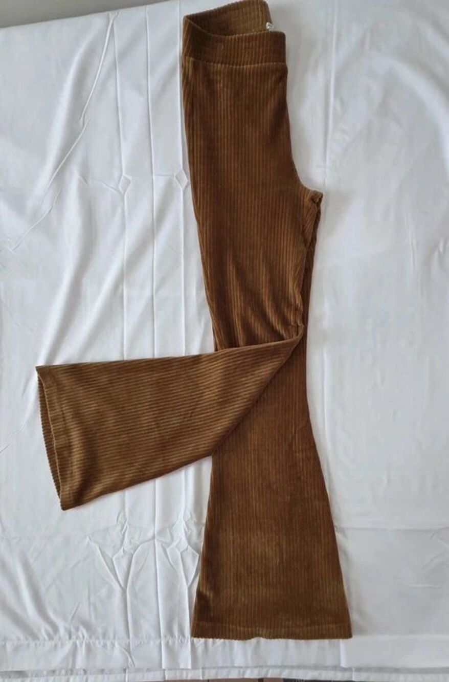 Aerie Brown Ribbed Flare Pants – Cozy Corduroy Look, Size S Regular